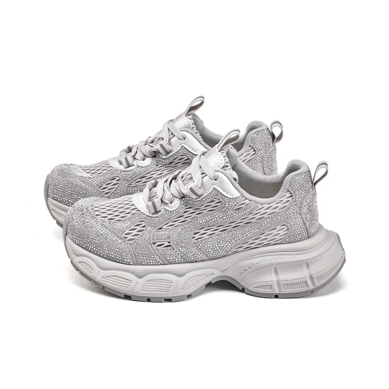 La Chapelle Abrasion Resistant, Breathable, Lightweight, Height Increasing Low Top Chunky Sneakers Women's Silver-2