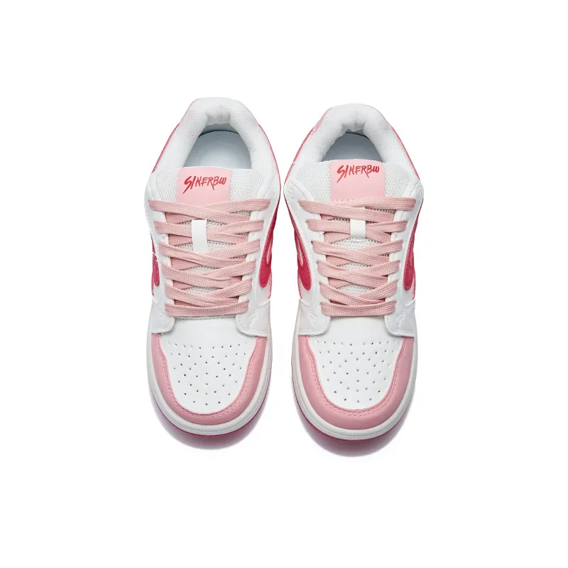 MEXICAN Low Top Skateboard Shoes Women's White Pink-2