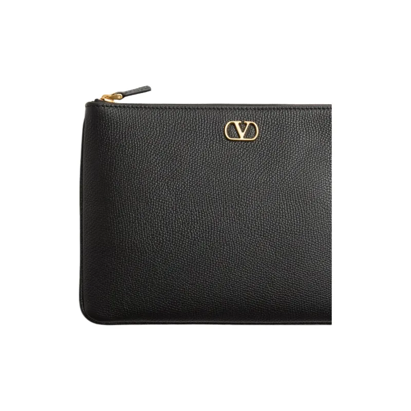 Valentino Vlogo Grain Calfskin Clutch Women's Black-4
