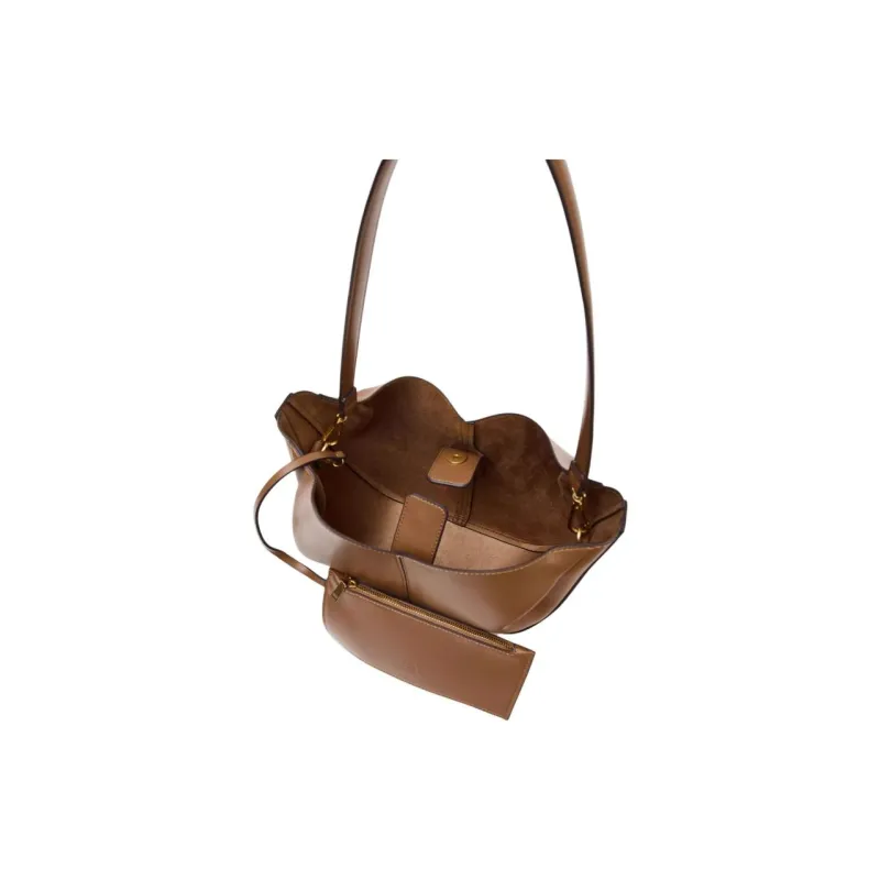 ZARA PU Tote Bag, Shopping Bag, Shoulder Bag Tubas Women's Dark Brown Yellow-4