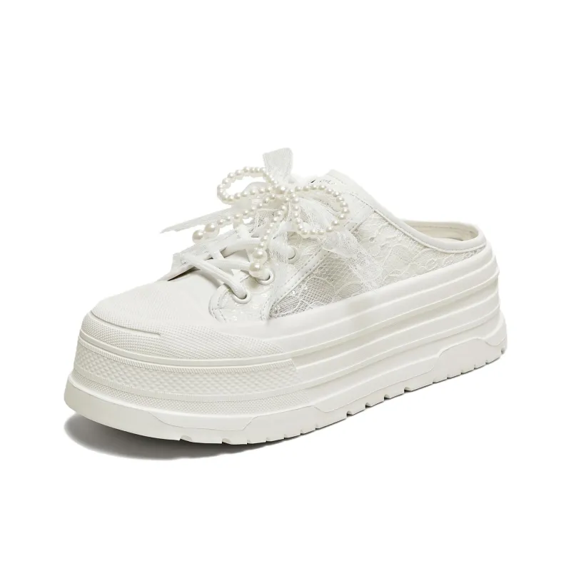 TATA Leather Patchwork Quiet Closed Toe Slippers Women's White-1