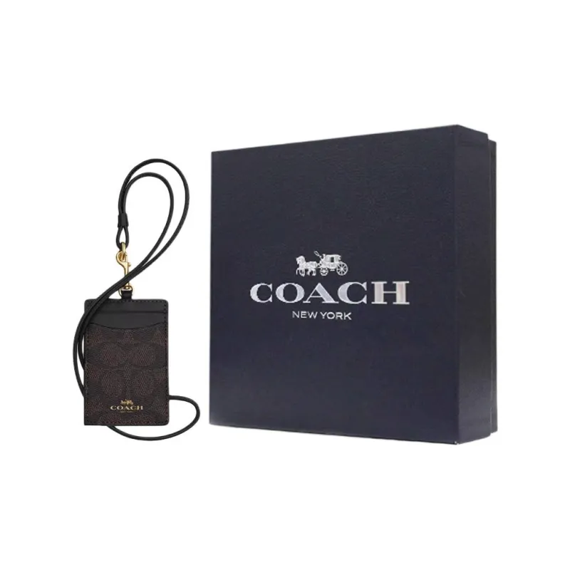 COACH Coated Canvas Card Holder Mini Women's Dark Brown & Black-5