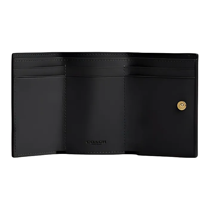 COACH Trifold Wallet Pebbled Leather Coin Purse Wallet Women's Black-2
