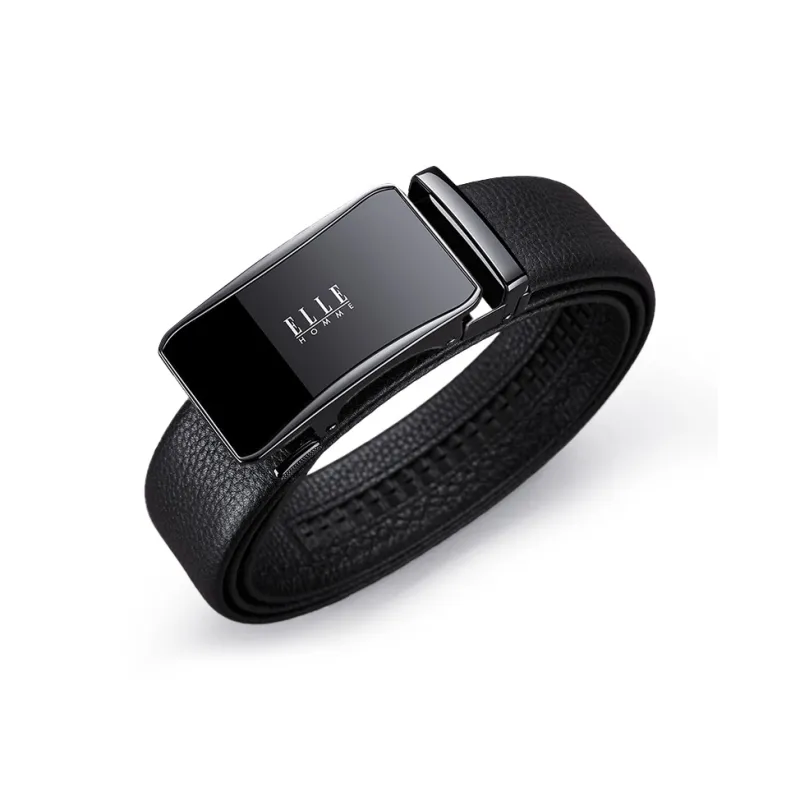 ELLE HOMME Top Grain Cow Leather Fashion Casual Versatile Belt, Trendy Students Belt Men's Gunmetal Silver Gold 3.5cm-0