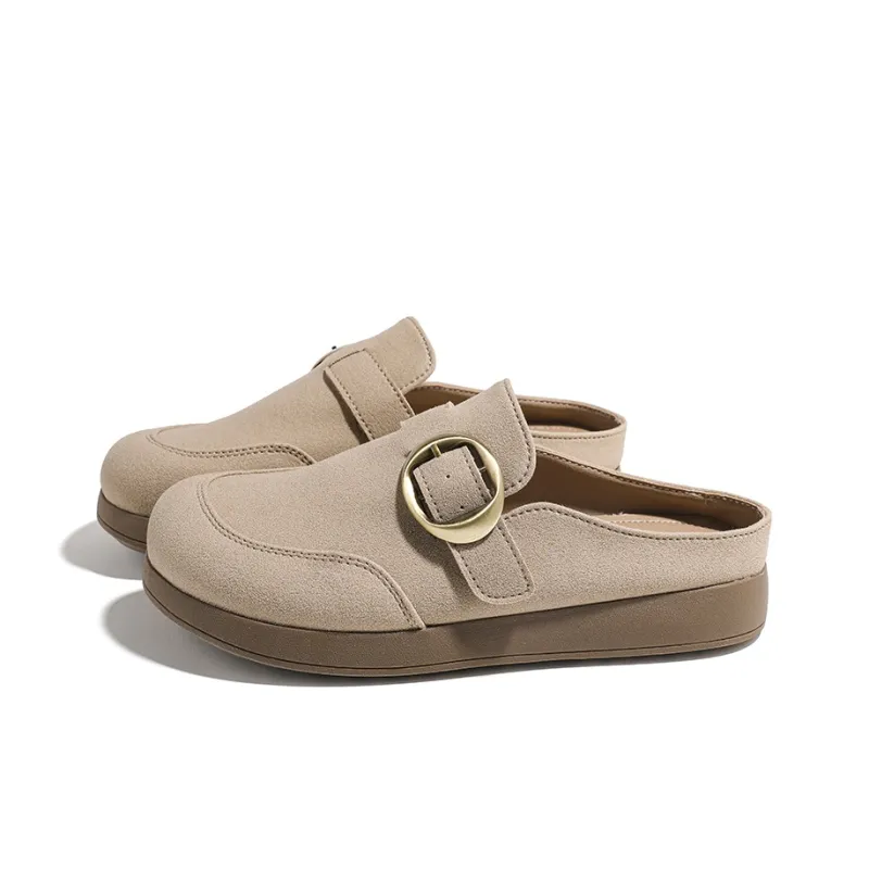 HUANQIU Leather Patchwork Abrasion Resistant Slip Resistant Closed Toe Slippers Women's Beige-2