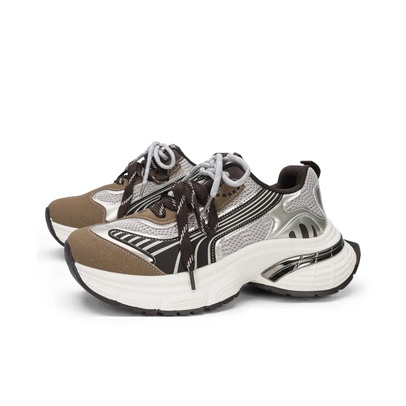 La Chapelle Anti Slip Wear Resistant Low Top Chunky Sneakers Women's Brown-4