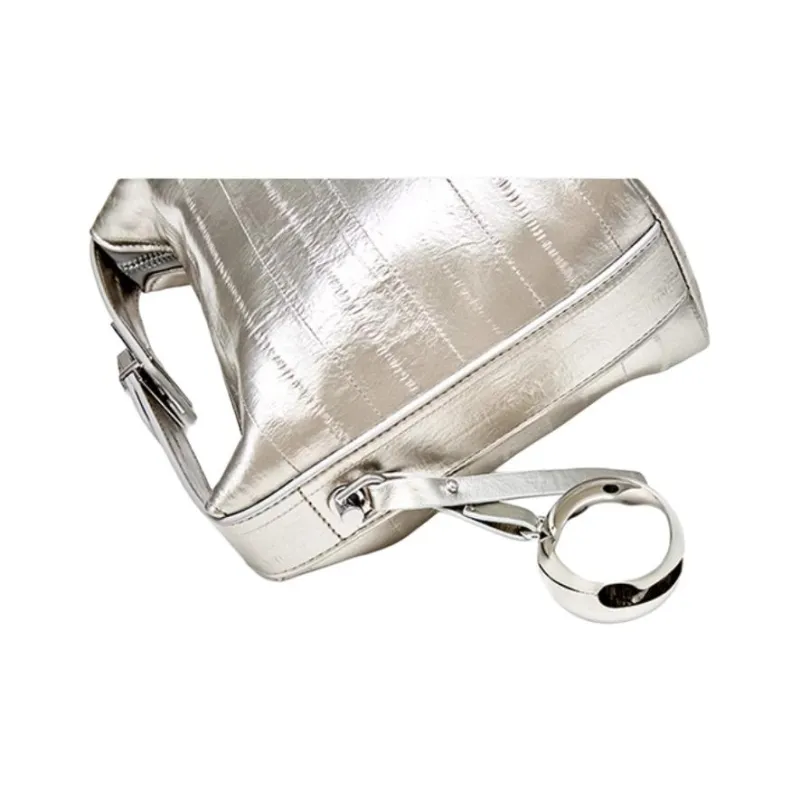 JOSINY PU With Cow Leather Shoulder Bag, Crossbody Bag, Handbag Medium Size Women's Ecru/Black/Silver-10