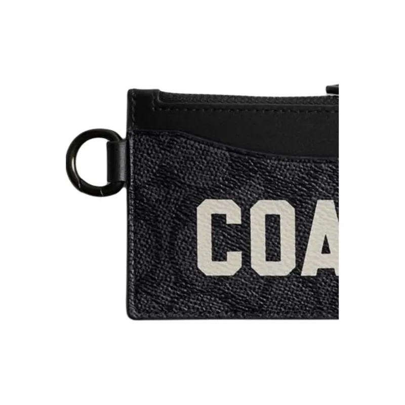 COACH Card Case Canvas With Exquisite Calfskin Card Holder Mini Men's Charcoal Gray-4