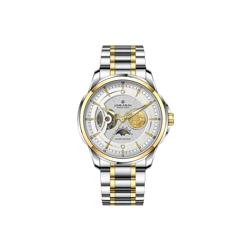LOUIE JUELEN Mechanical Movement Stainless Steel Watchband Watch Men's Watches White Dial-0