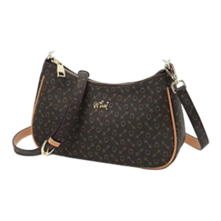 Why PVC Shoulder Bag Medium Size Women's Coffee/Apricot With Beige-2