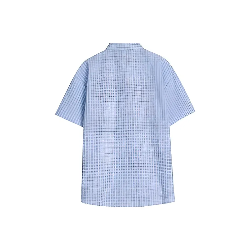 Flowers in water Shirts Women's Blue Plaid-1