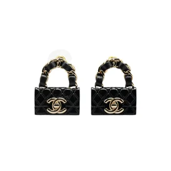 CHANEL Resin, Lambskin, Metal Earrings Women's Black