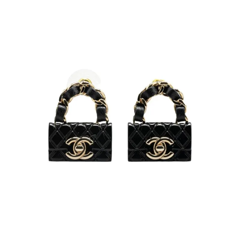 CHANEL Resin, Lambskin, Metal Earrings Women's Black-0