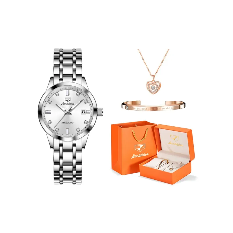 Jin Shi Dun Mechanical Movement Stainless Steel Watchband Watch Women's Watch White Dial-0