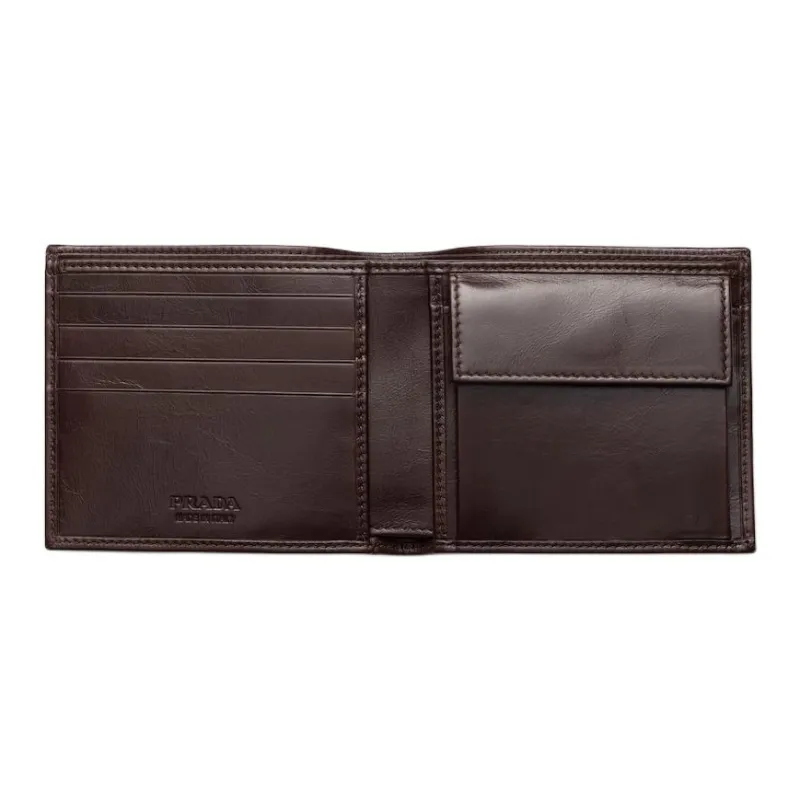PRADA Calfskin Wallet Men's Dark Brown-3
