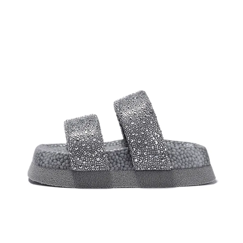 SELAIYA Rubber Sole Rhinestone Abrasion Resistant Slide Slippers Women's-0