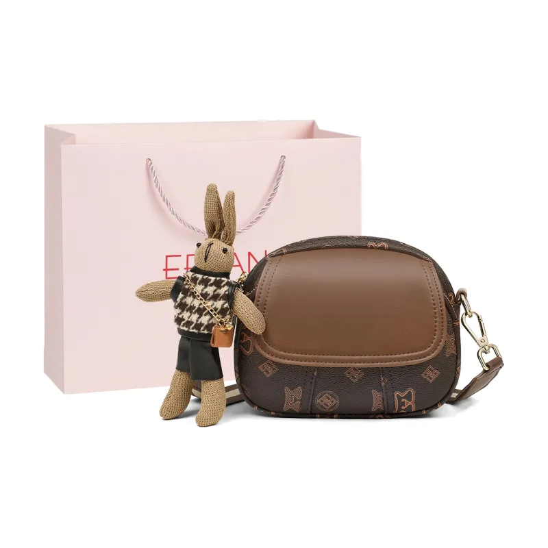 EBLAN Synthetic Leather Shoulder Bag, Crossbody Bag, Small Round Bag Regular Women's Coffee-0