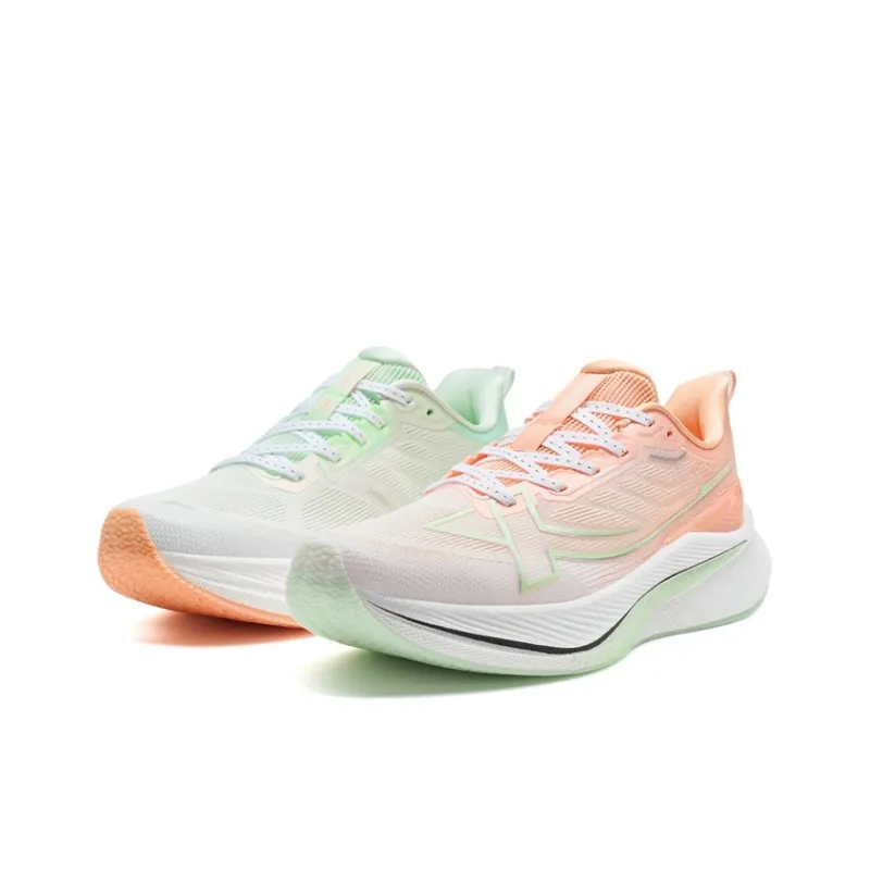 XTEP 2000km 3.0 Running Shoes Women's Low Top Classic White/Pink Orange/Light Fruit Green-0