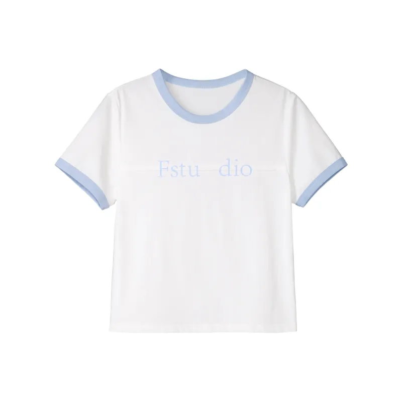 Fstudio Short Sleeved Summer Korean Style Crew Neck Print Color Block Letter T Shirt Women's-4