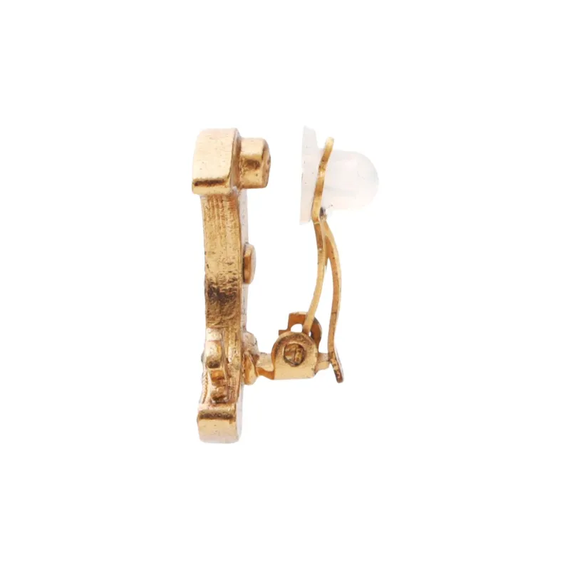 CHANEL Rhinestone, Gold Plated Clip On Earrings Unisex Gold-2