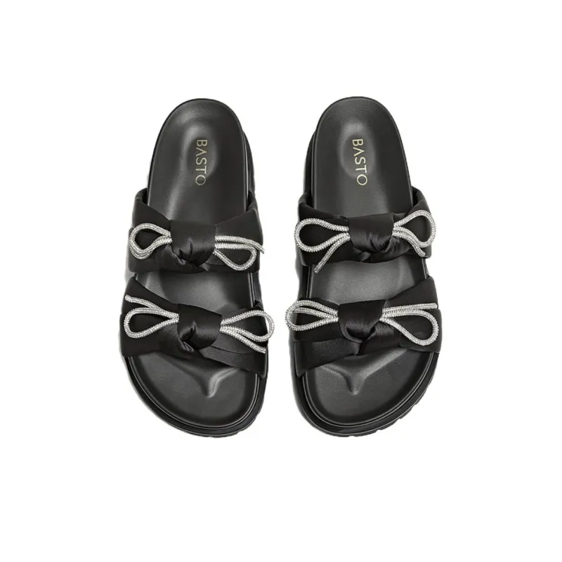 BASTO PU Polyurethane Rubber Sole Leather Patchwork Quiet Slide Slippers Women's-2