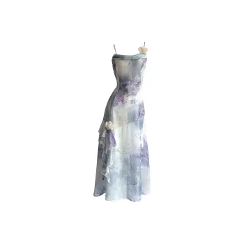GUOZHEN Slip Dresses Women's Wisteria Violet