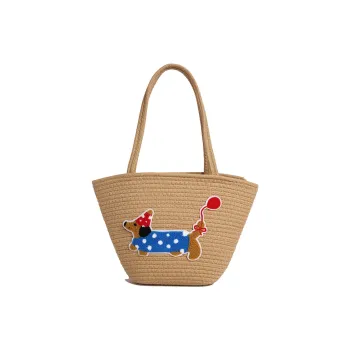 BAODIDAISHU Knit Basket Bag Shoulder Bag Women's Brown/White
