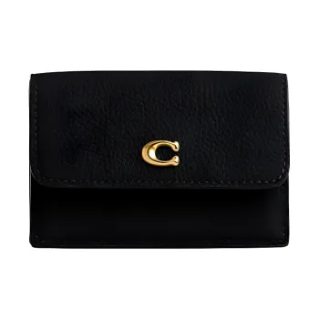 COACH Trifold Wallet Pebbled Leather Coin Purse Wallet Regular Women's Black