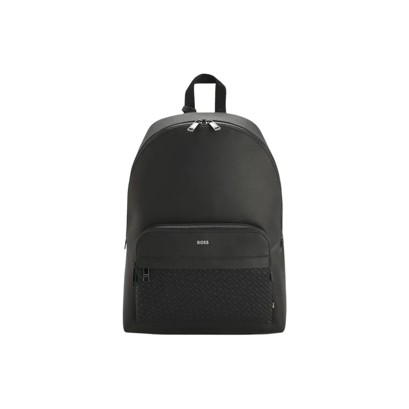 HUGO BOSS Recycled Leather With Fabric Backpack Unisex Black-0