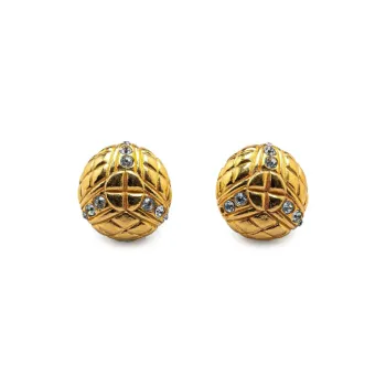 CHANEL 1980 1990 Plated Rhinestones Clip On Costume Earrings