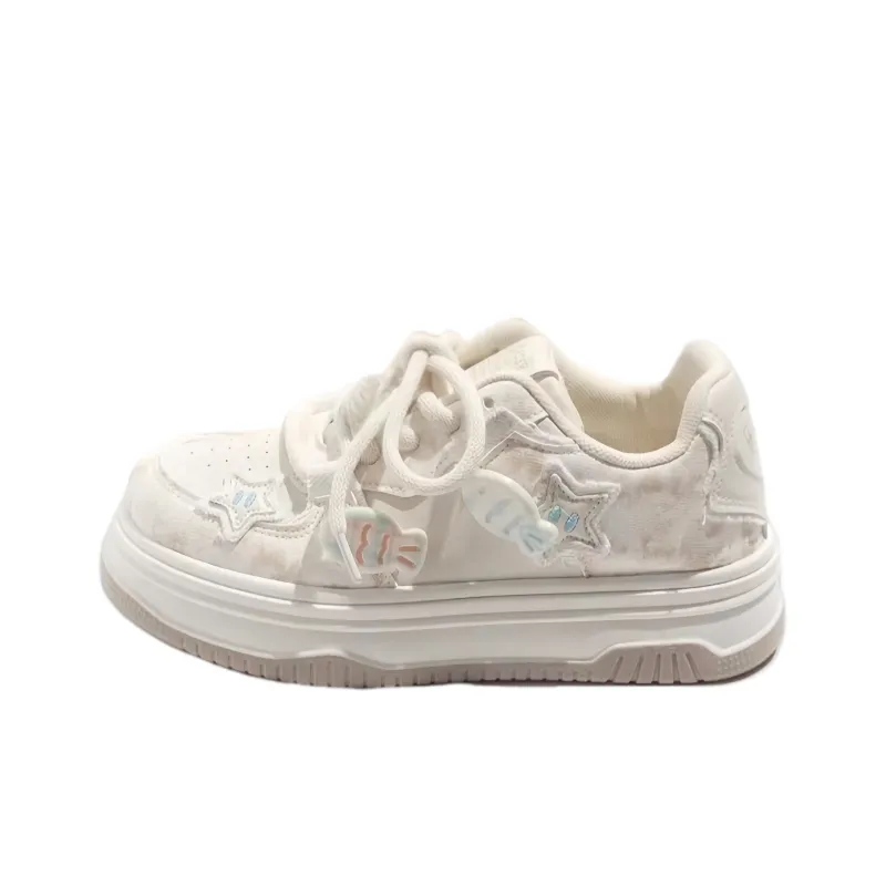 BINGO DUCK Slip Resistant Low Top Skateboard Shoes Women's Ecru-6