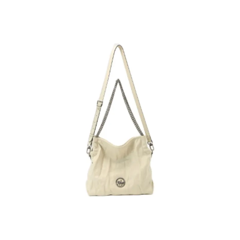 Why Top Grain Cow Leather Hobo Bag Shoulder Bag Tubas Women's Black/Cream Apricot-2