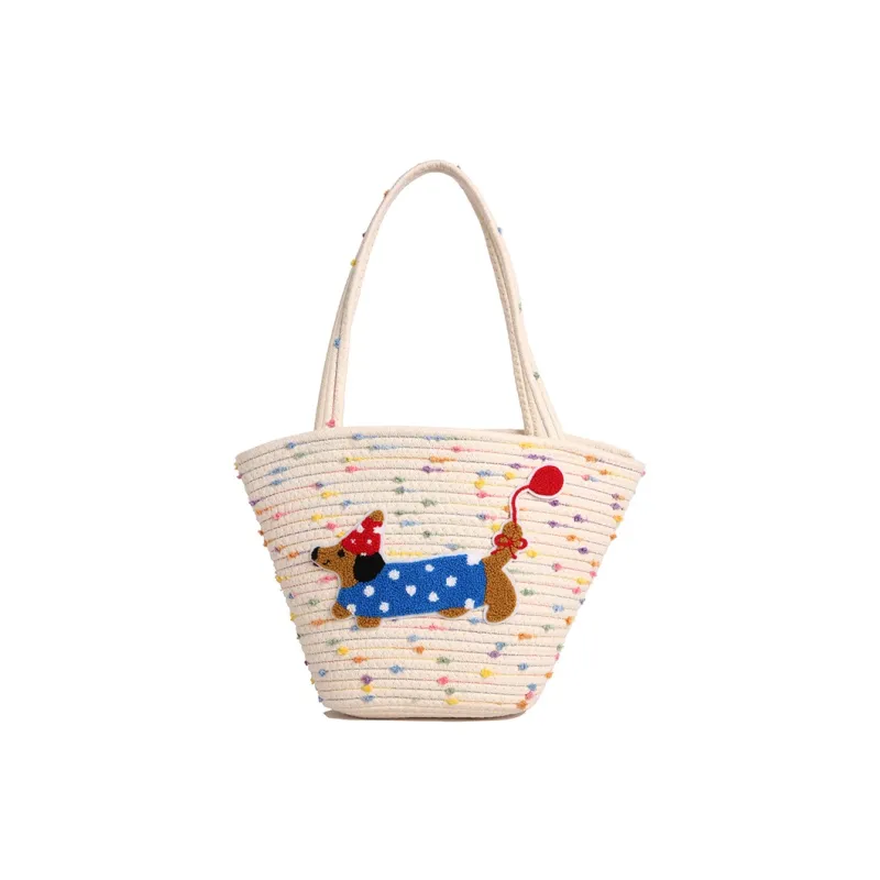 BAODIDAISHU Knit Basket Bag Shoulder Bag Women's Brown/White-6