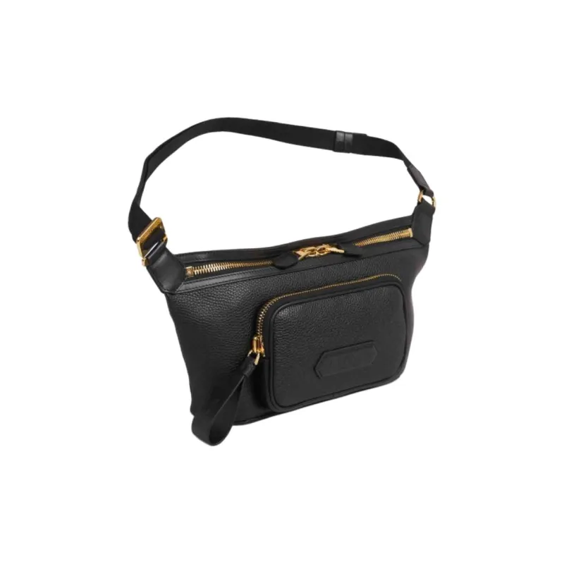 TF Litchi Grain Leather Fanny Pack Men's Black-1