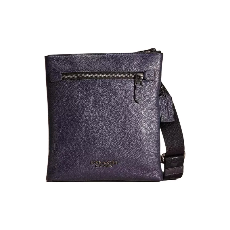 COACH Metropolitan Pebbled Leather Messenger Bag Crossbody Bag Shoulder Bag Unisex Gunmetal & Midnight Navy-0
