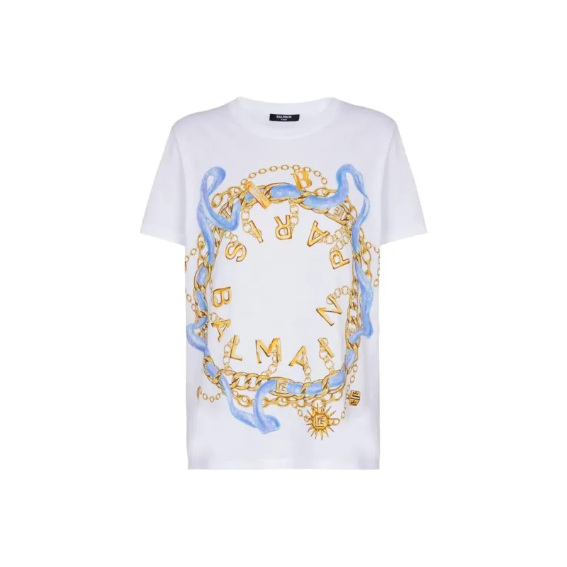 BALMAIN Chain print Cotton T shirt-0