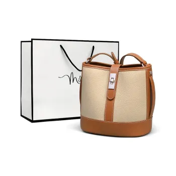 MILLIE'S Cow Leather Bucket Bag, Shoulder Bag, Crossbody Bag Women's White & Brown