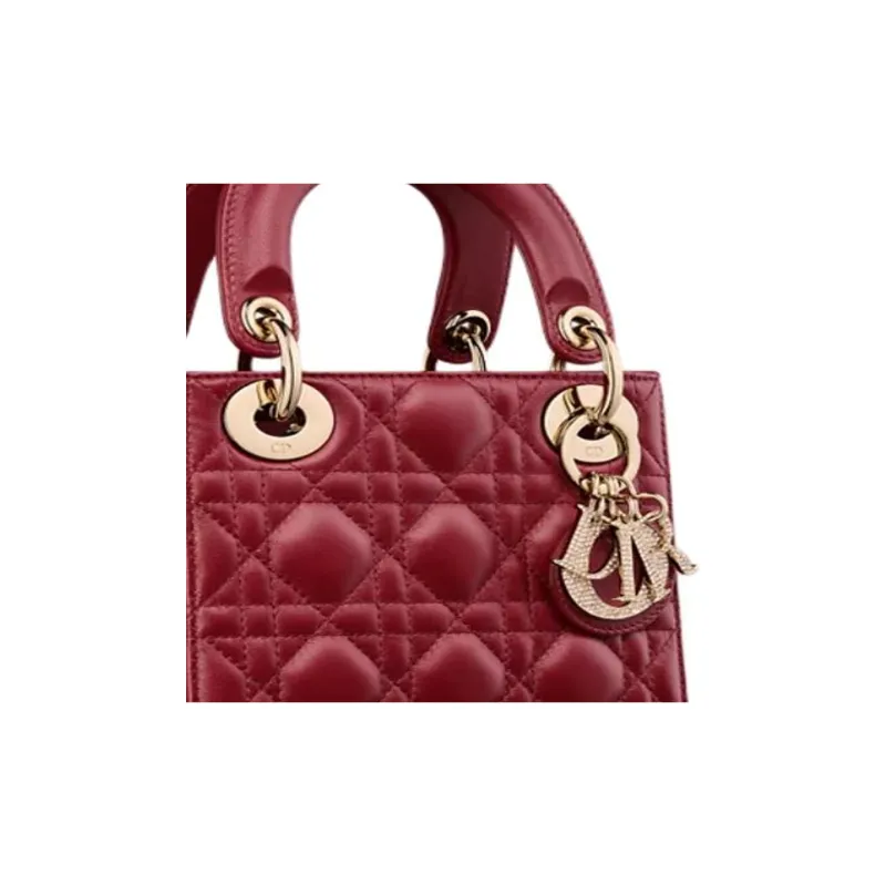 DIOR Lady Dior Lambskin Handbag Mini Women's Cherry Red-4