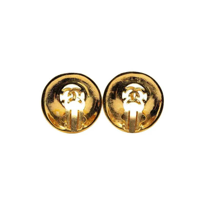 CHANEL 1993 Plated Cc Round Clip On Earrings Costume Earrings-1