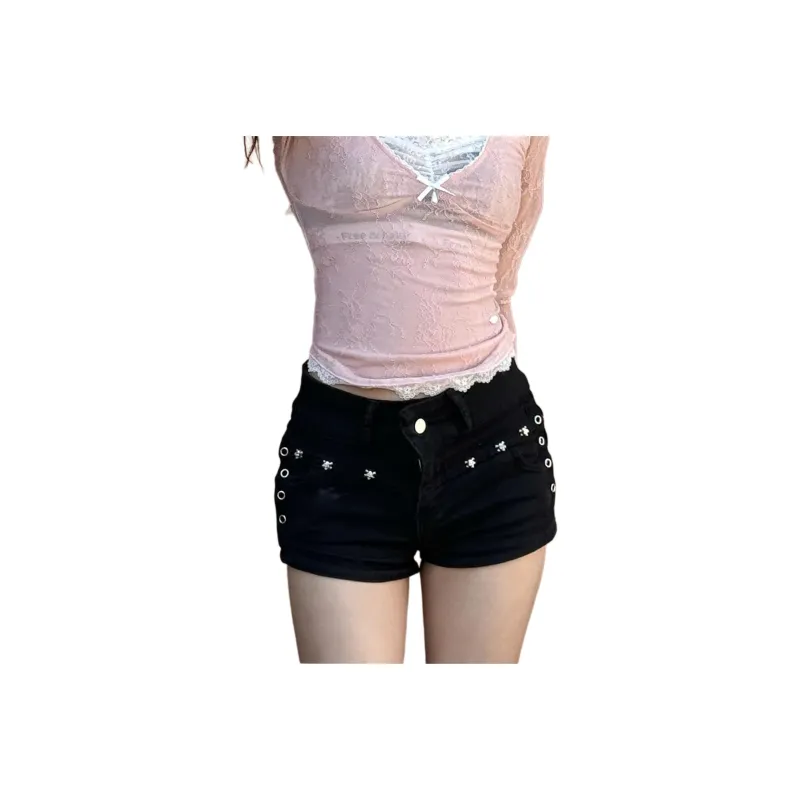 Menglaini Denim Shorts Women's Black-0