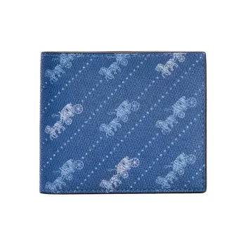 COACH Billfold Wallet Coated Canvas Card Holder Wallet Men's Light Sapphire Blue