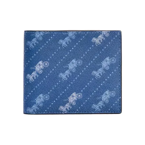 COACH Billfold Wallet Coated Canvas Card Holder Wallet Men's Light Sapphire Blue
