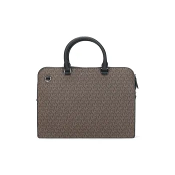 MICHAEL KORS Hudson Coated Canvas Shoulder Bag Crossbody Bag Handbag Briefcase Large Size Men's Dark Brown & Black
