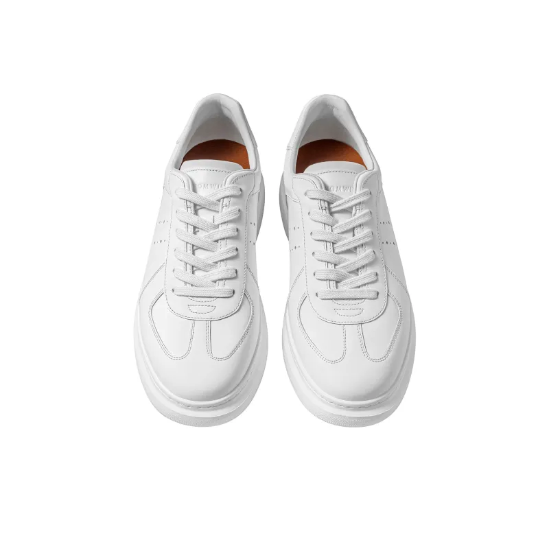 THOM WILLS Trendy Fashion Calfskin Platform German Army Trainers Low Top Skateboard Shoes Men's White-2