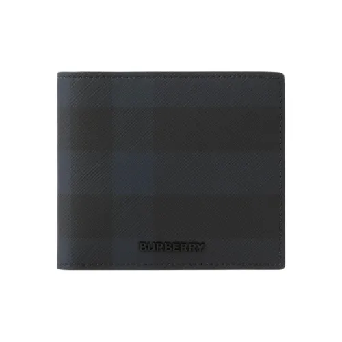 Burberry Leather Patchwork Wallet Men's Marine Blue