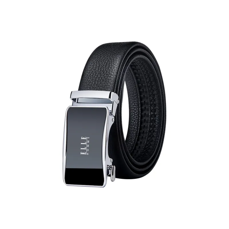 ELLE HOMME Top Grain Cow Leather Fashion Casual Versatile Belt, Trendy Students Belt Men's Gunmetal Silver Gold 3.5cm-6