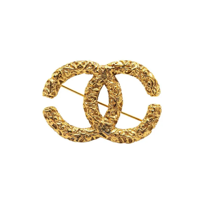 CHANEL 1993 Baroque embossed CC logo Brooch-0