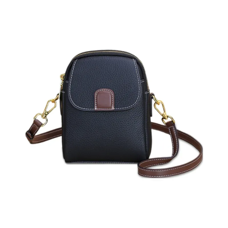 Yalu Top Grain Cow Leather Crossbody Bag, Shoulder Bag Women's Black/Milkshake White/Sea Blue-1