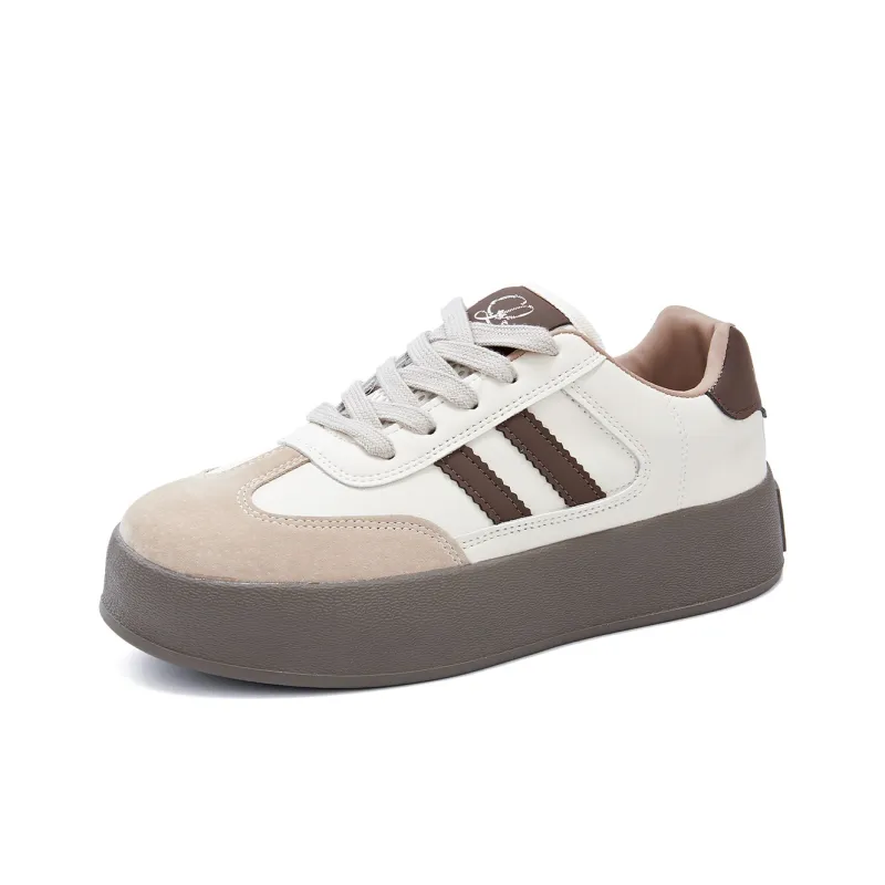 La Chapelle Slip Resistant Cushioning Wear Resistant Height Increasing Low Top Skateboard Shoes Women's Brown-1