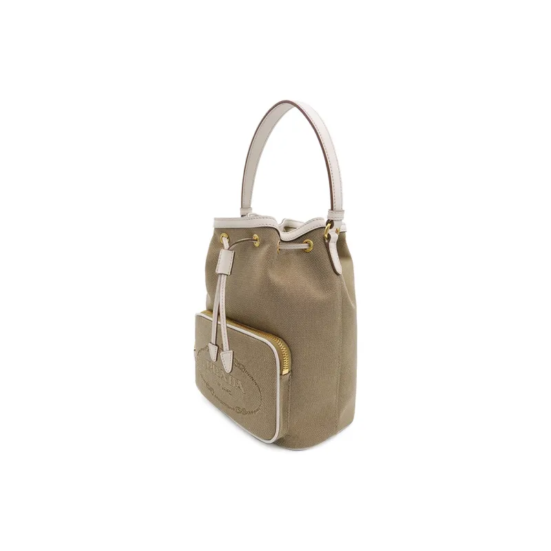 PRADA Jacquard Bucket Bag, One Shoulder Handbag Women's Beige-2